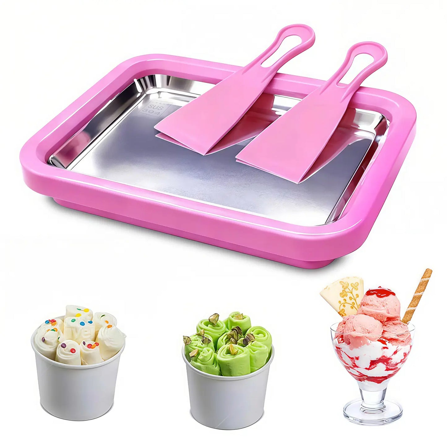 Instant Ice Cream Maker, Rolled Ice Cream Maker, Frozen Yoghurt Plate Instant Gelato Pan/Roll, Homemade DIY for Fun Parent-Child Activities Families White
