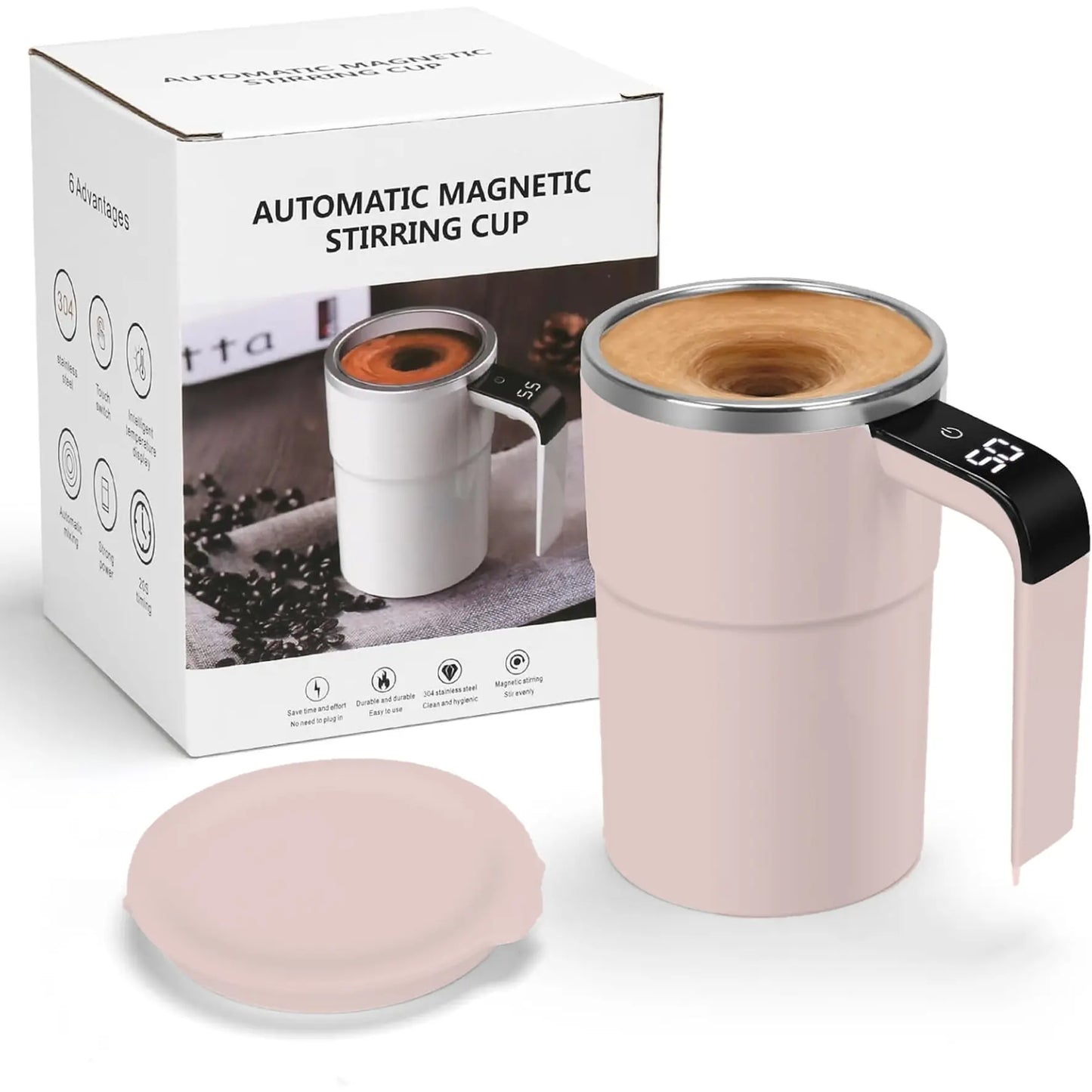 Electric Self-Stirring Coffee Mug Magnetic Stirring Cup Rechargeable Automatic Mixing Cup W/Lcd Thermometer for Milk/Cocoa at Office/Kitchen/Travel