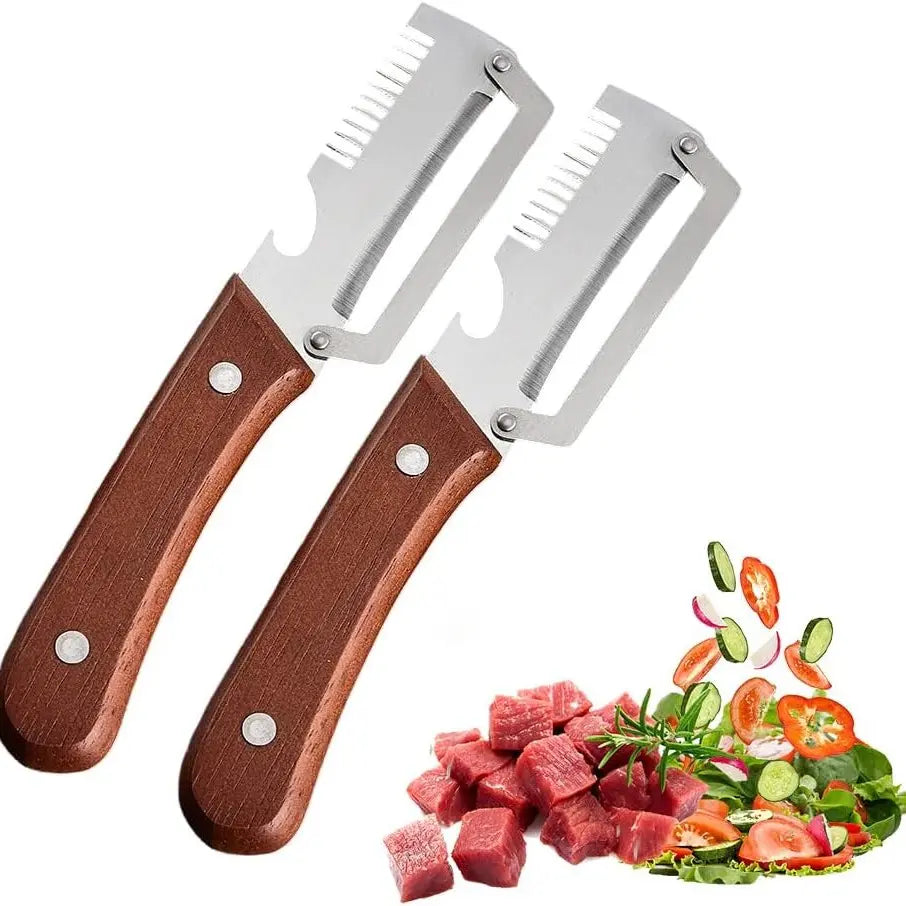 Multi-Functional Kitchen Utensils Vegetable Peeler, 2026 New Stainless Steel Chef Peeler Tool, Wooden Handle Papaya Slicer, Ideal for Home Kitchen Peel