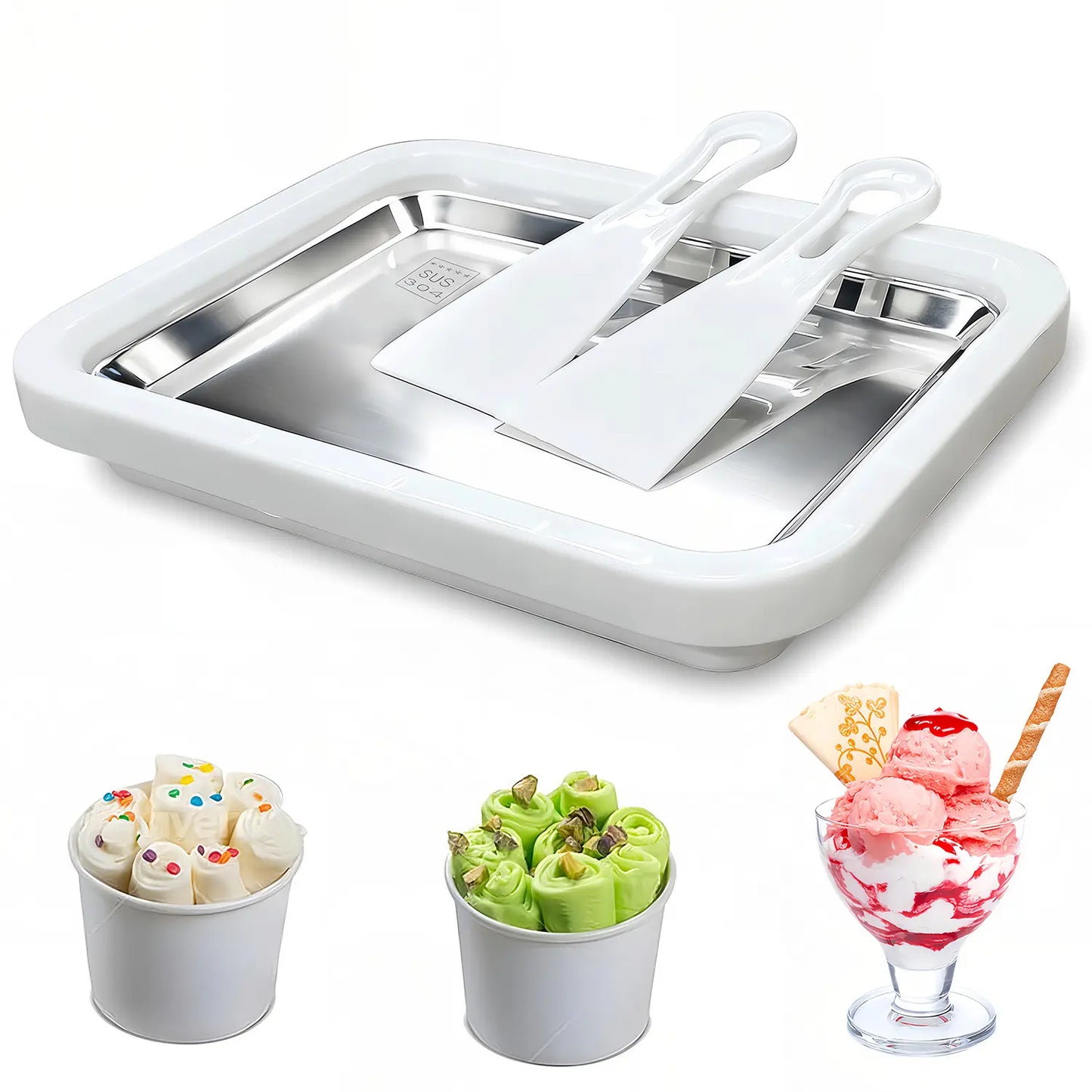Yocrostar Ice Cream Roller Maker, Countertop Ice Cream Maker Kitchen Gadget with Stainless Steel Pans, Reusable, Includes Spade for Family Fun Frozen Desserts, Sorbet