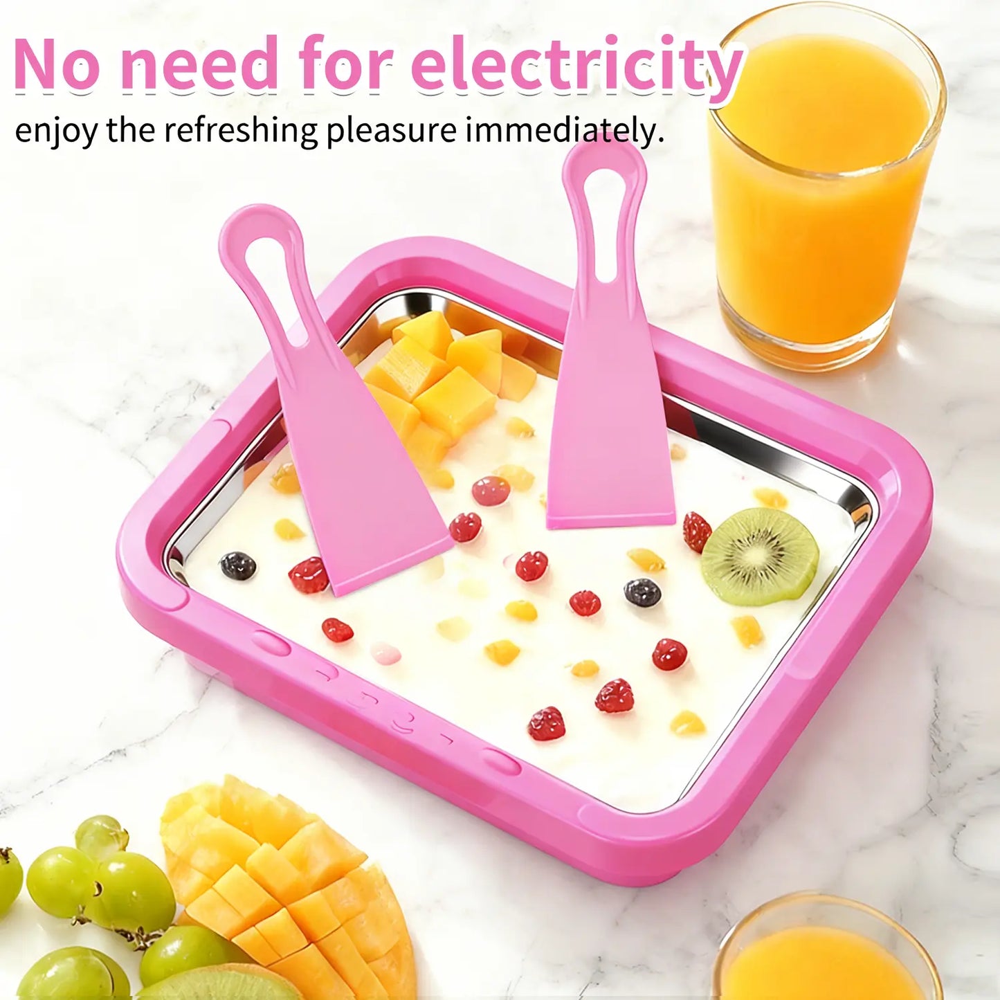 Yocrostar Ice Cream Roller Maker, Countertop Ice Cream Maker Kitchen Gadget with Stainless Steel Pans, Reusable, Includes Spade for Family Fun Frozen Desserts, Sorbet