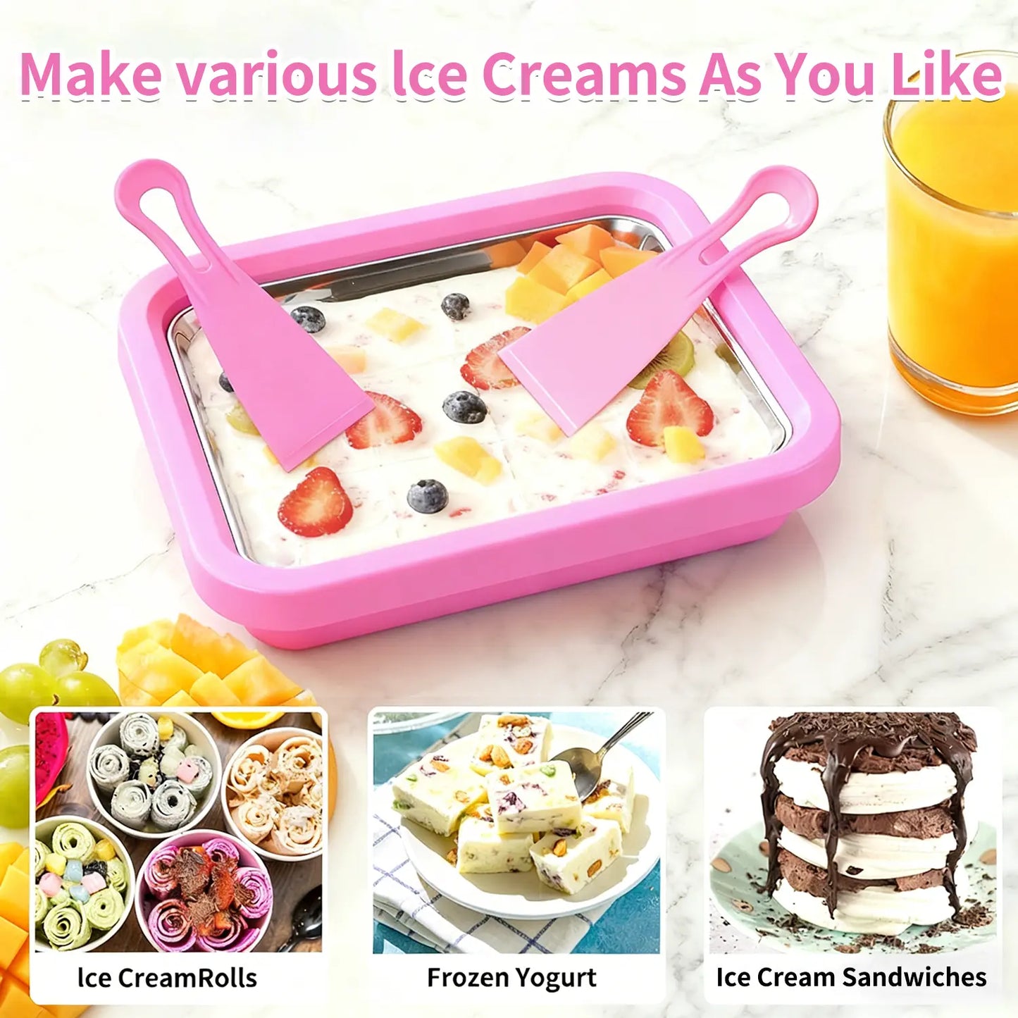 Yocrostar Ice Cream Roller Maker, Countertop Ice Cream Maker Kitchen Gadget with Stainless Steel Pans, Reusable, Includes Spade for Family Fun Frozen Desserts, Sorbet