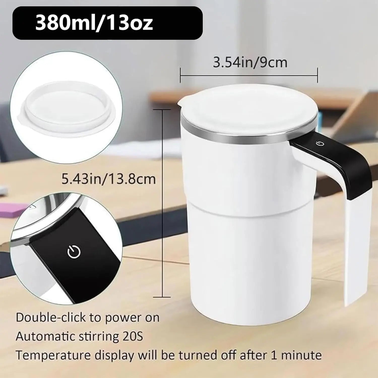 Electric Self-Stirring Coffee Mug Magnetic Stirring Cup Rechargeable Automatic Mixing Cup W/Lcd Thermometer for Milk/Cocoa at Office/Kitchen/Travel