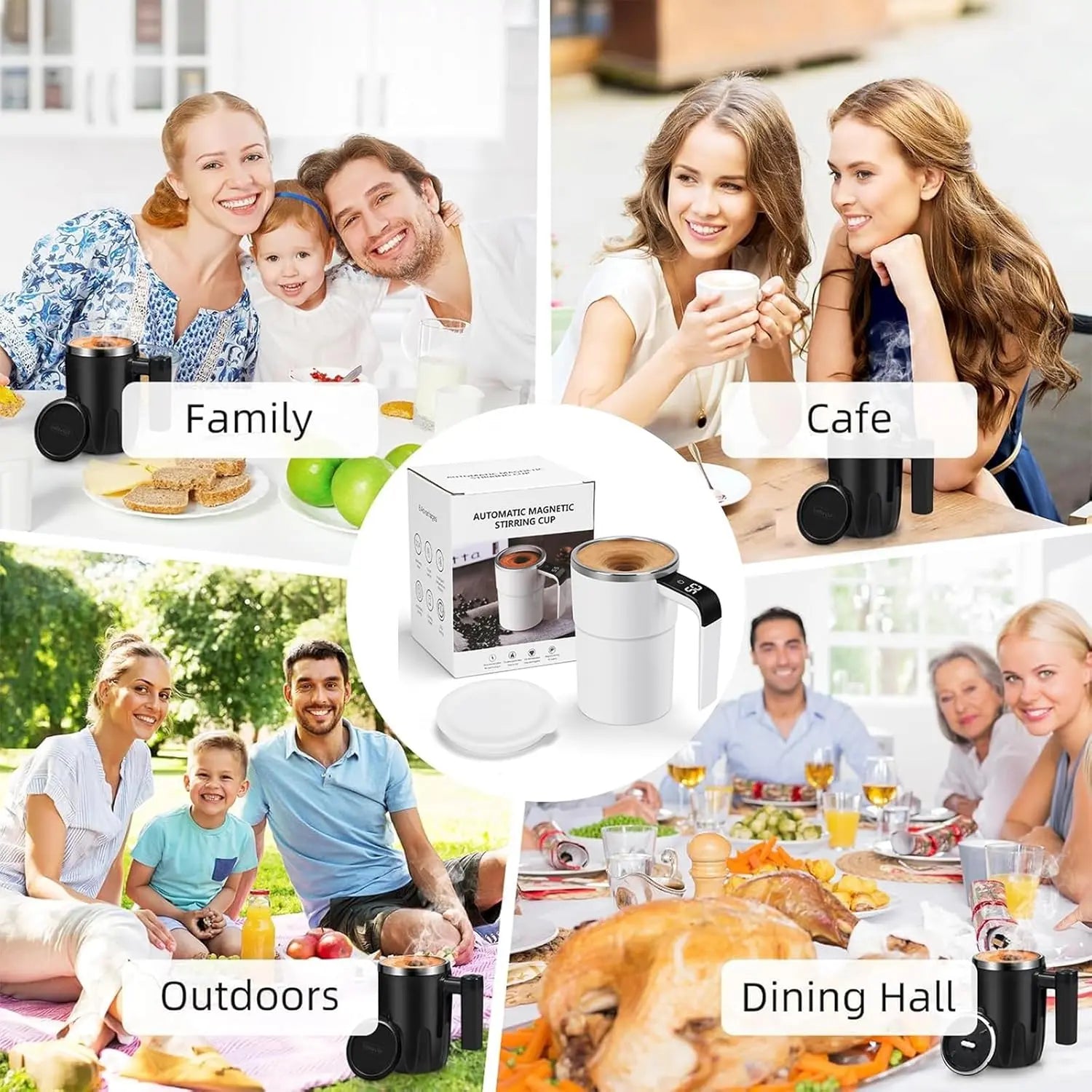 Electric Self-Stirring Coffee Mug Magnetic Stirring Cup Rechargeable Automatic Mixing Cup W/Lcd Thermometer for Milk/Cocoa at Office/Kitchen/Travel