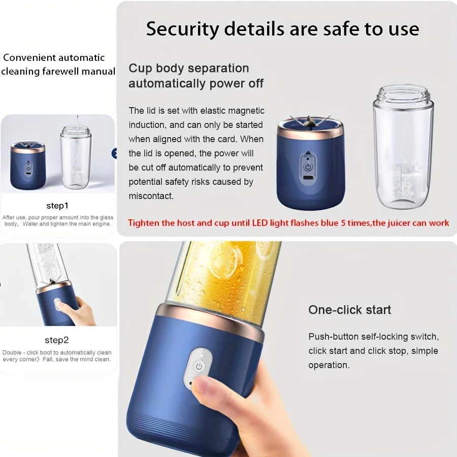 6 Blades Portable Fruit Juice Blenders Summer Personal Electric Mini Bottle Home USB Juicer Cup Machine for Kitchen