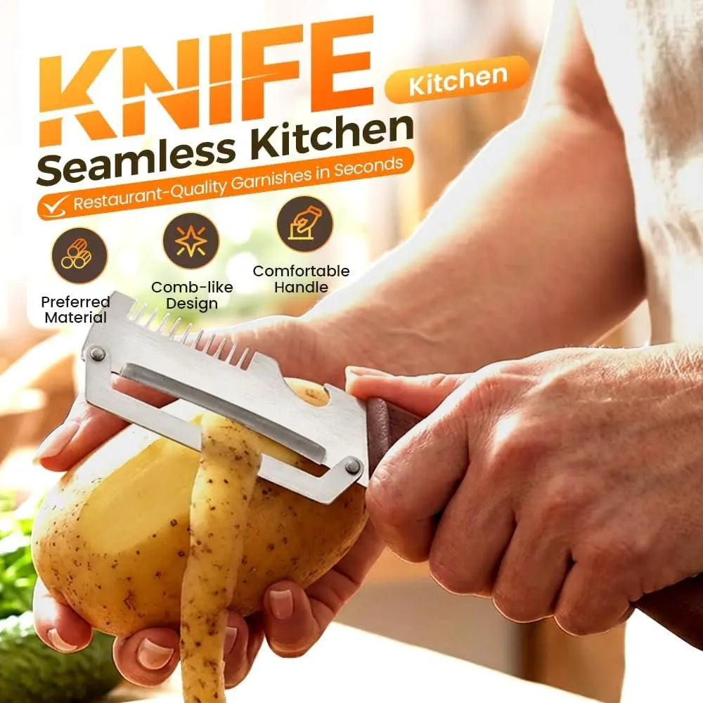 Multi-Functional Kitchen Utensils Vegetable Peeler, 2026 New Stainless Steel Chef Peeler Tool, Wooden Handle Papaya Slicer, Ideal for Home Kitchen Peel