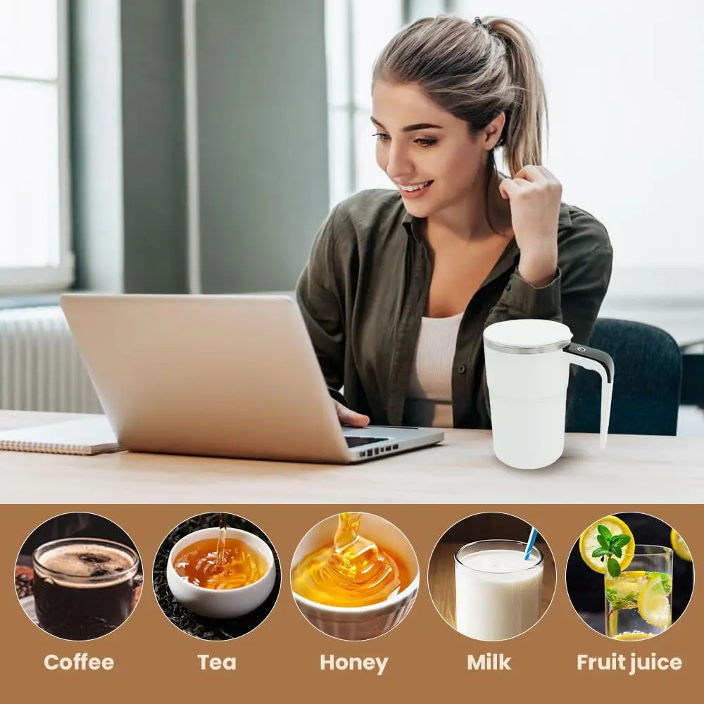Electric Self-Stirring Coffee Mug Magnetic Stirring Cup Rechargeable Automatic Mixing Cup W/Lcd Thermometer for Milk/Cocoa at Office/Kitchen/Travel