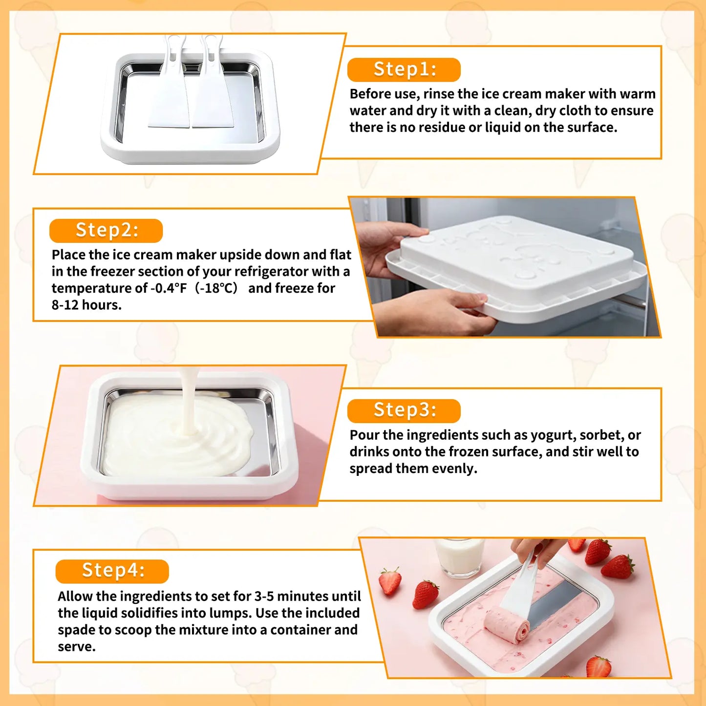 Instant Ice Cream Maker, Rolled Ice Cream Maker, Frozen Yoghurt Plate Instant Gelato Pan/Roll, Homemade DIY for Fun Parent-Child Activities Families White