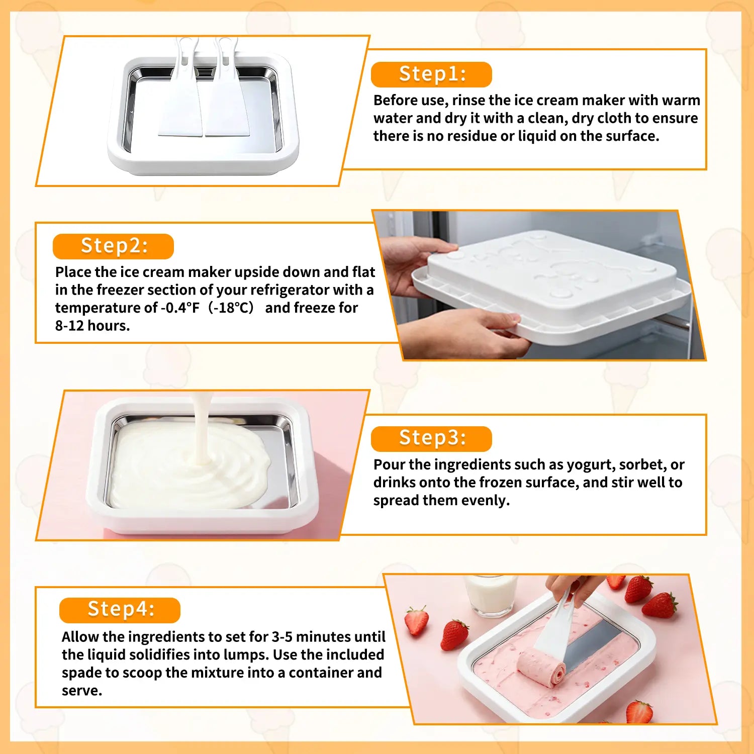 Instant Ice Cream Maker, Rolled Ice Cream Maker, Frozen Yoghurt Plate Instant Gelato Pan/Roll, Homemade DIY for Fun Parent-Child Activities Families White