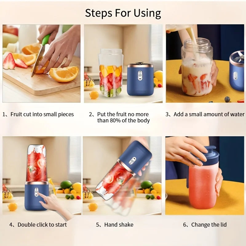 6 Blades Portable Fruit Juice Blenders Summer Personal Electric Mini Bottle Home USB Juicer Cup Machine for Kitchen