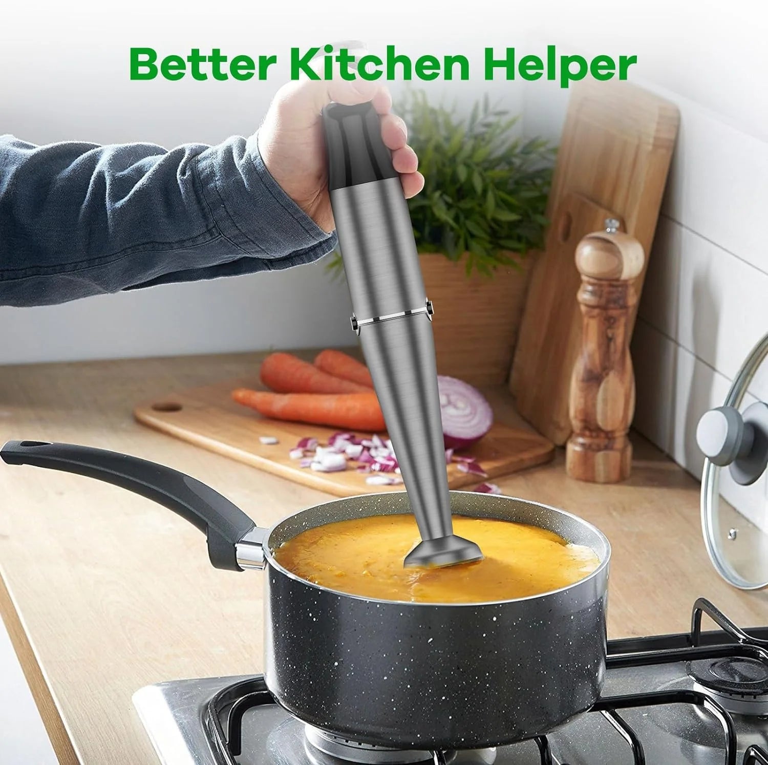 Immersion Blender, 1100W 5-In-1 Hand Blender, Multi-Speed with 600Ml Beaker, Chopper, Whisk & Milk Frother, Ideal for Soup, Baby Food, Sauces, Smoothies & Puree