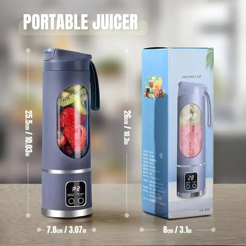 Portable USB Rechargeable Fruit Juicer, Portable Juicer Machines, LED Display Juice Blender Cup with Ice-Crushing Function, Suitable for Outdoor & On-The-Go Use, Portable Juice Extractor for Fruits, Portable Smoothie Blender