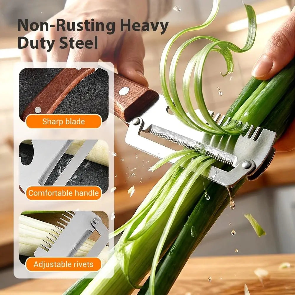 Multi-Functional Kitchen Utensils Vegetable Peeler, 2026 New Stainless Steel Chef Peeler Tool, Wooden Handle Papaya Slicer, Ideal for Home Kitchen Peel