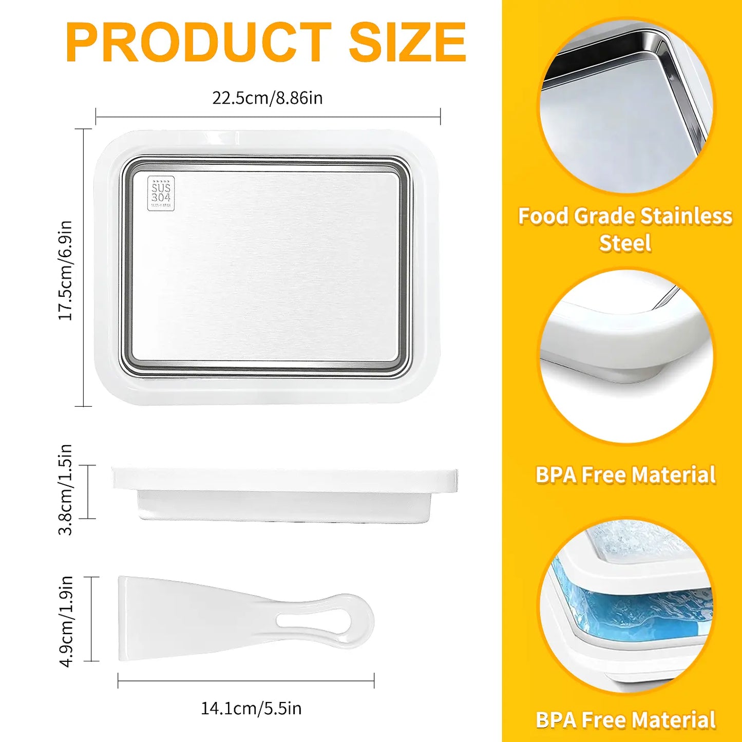 Instant Ice Cream Maker, Rolled Ice Cream Maker, Frozen Yoghurt Plate Instant Gelato Pan/Roll, Homemade DIY for Fun Parent-Child Activities Families White