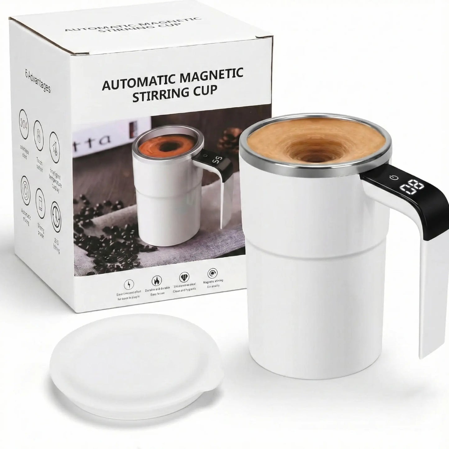 Electric Self-Stirring Coffee Mug Magnetic Stirring Cup Rechargeable Automatic Mixing Cup W/Lcd Thermometer for Milk/Cocoa at Office/Kitchen/Travel