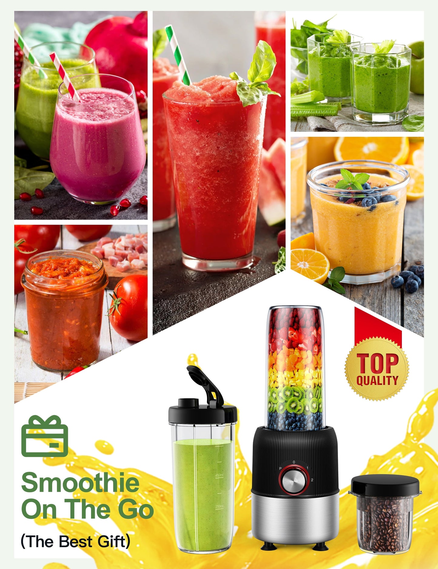 2-In-1 Multipurpose Blenders for Smoothies with 22Oz No-Bpa Portable Bottle, Coffee/Spices Jar Bottle for Grinder, New