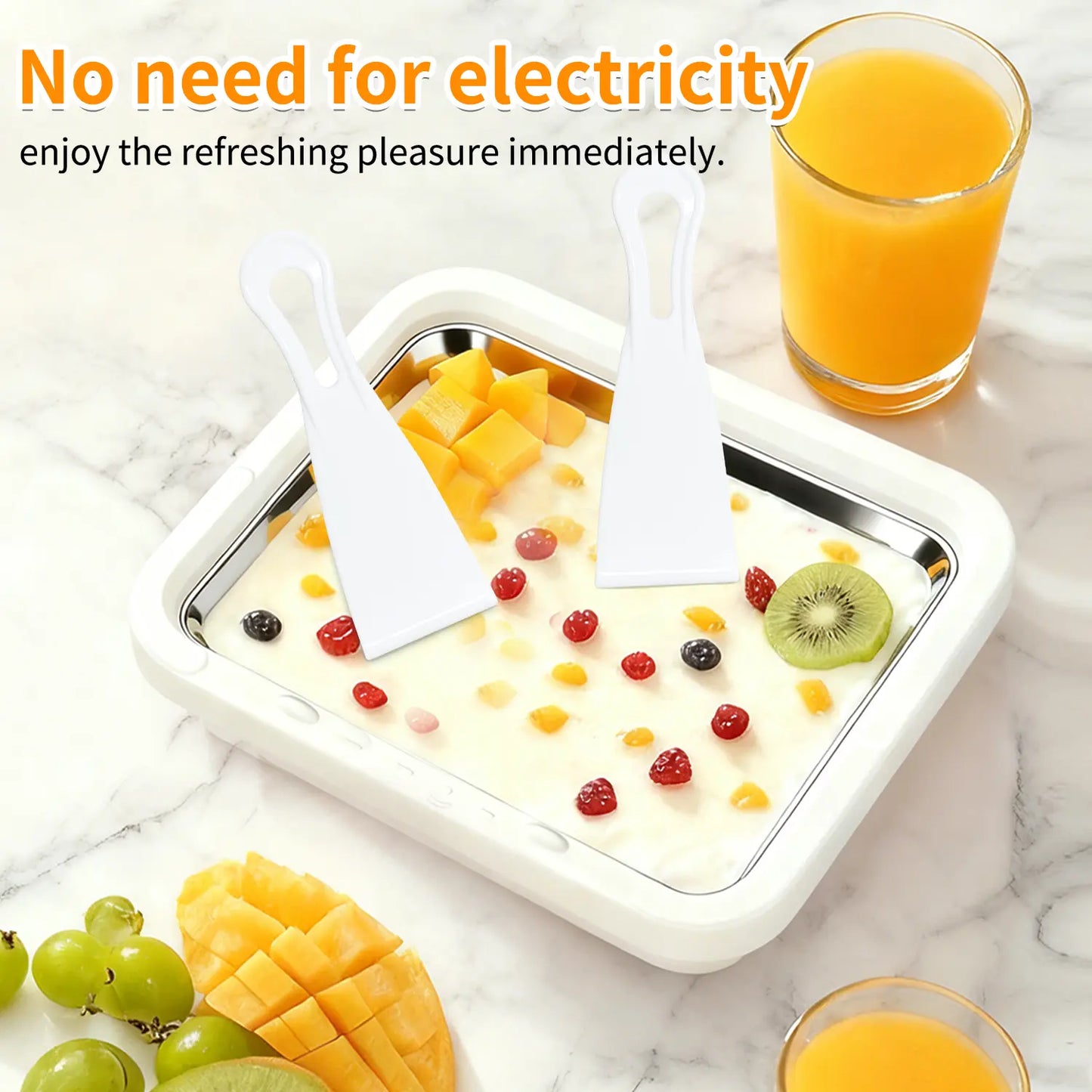Instant Ice Cream Maker, Rolled Ice Cream Maker, Frozen Yoghurt Plate Instant Gelato Pan/Roll, Homemade DIY for Fun Parent-Child Activities Families White