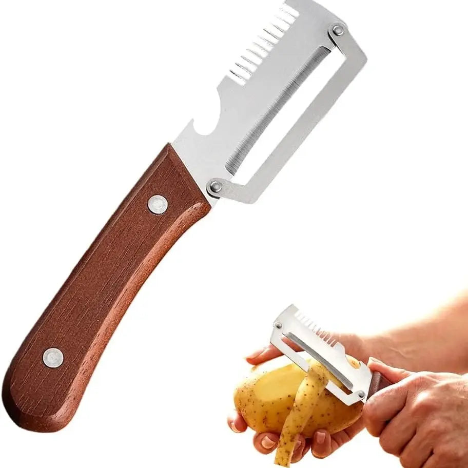 Multi-Functional Kitchen Utensils Vegetable Peeler, 2026 New Stainless Steel Chef Peeler Tool, Wooden Handle Papaya Slicer, Ideal for Home Kitchen Peel