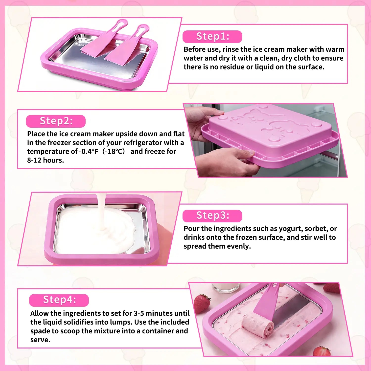 Yocrostar Ice Cream Roller Maker, Countertop Ice Cream Maker Kitchen Gadget with Stainless Steel Pans, Reusable, Includes Spade for Family Fun Frozen Desserts, Sorbet