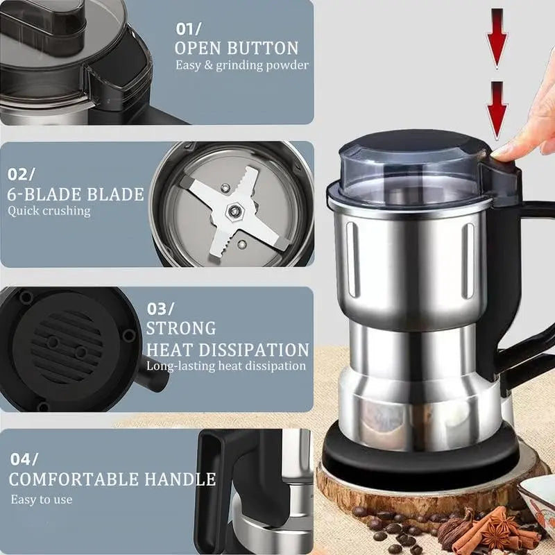 Multi-Functional Electric Grinder, High-Power Coffee Grinder, Multi-Functional Food-Grade Fast Electric Coffee and Grain Grinder, Gift-Grade Espresso Machine, Suitable for Fresh Brewing, Perfect for Coffee and Whole Grain Lovers. #Summervibes