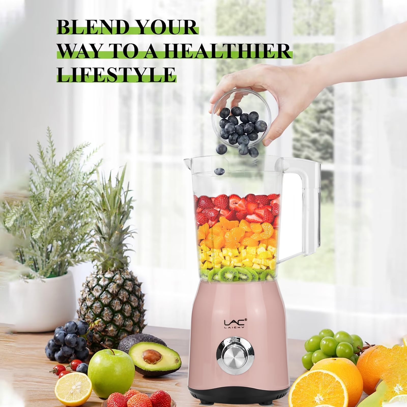 300W Countertop Blender for Smoothies, 54Oz and 12Oz Cups Pink