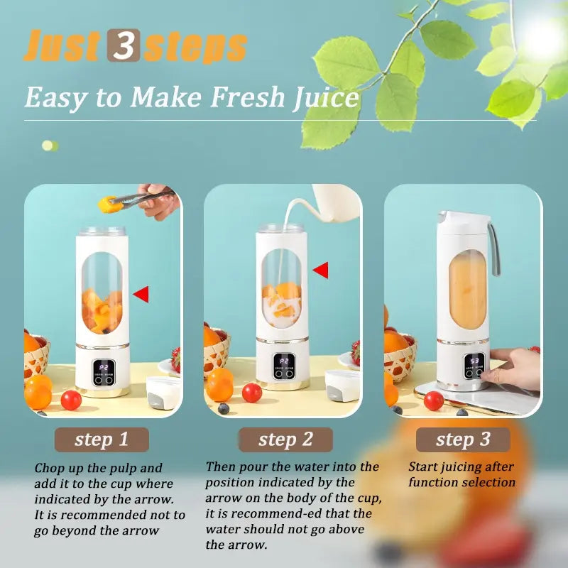 Portable USB Rechargeable Fruit Juicer, Portable Juicer Machines, LED Display Juice Blender Cup with Ice-Crushing Function, Suitable for Outdoor & On-The-Go Use, Portable Juice Extractor for Fruits, Portable Smoothie Blender