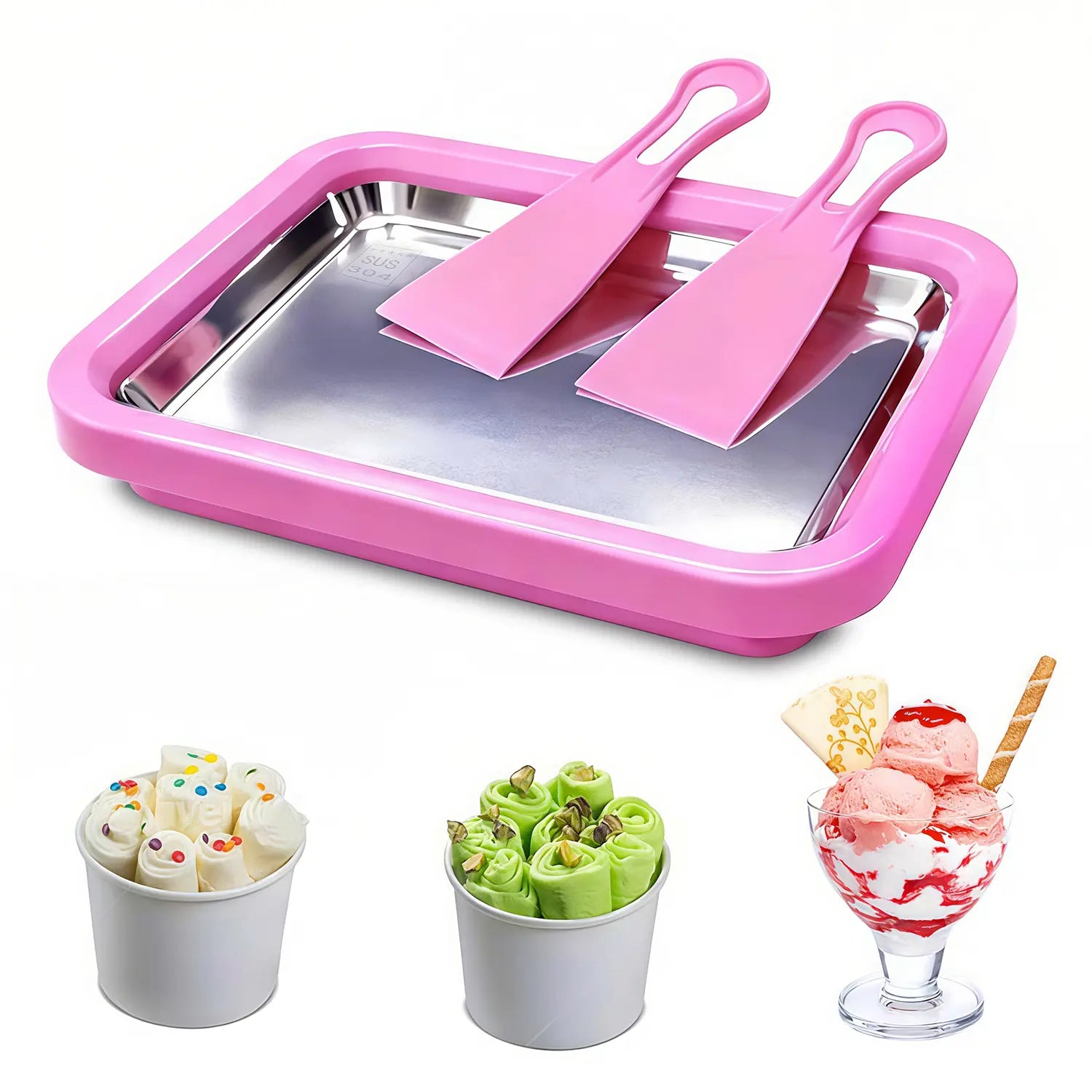 Yocrostar Ice Cream Roller Maker, Countertop Ice Cream Maker Kitchen Gadget with Stainless Steel Pans, Reusable, Includes Spade for Family Fun Frozen Desserts, Sorbet