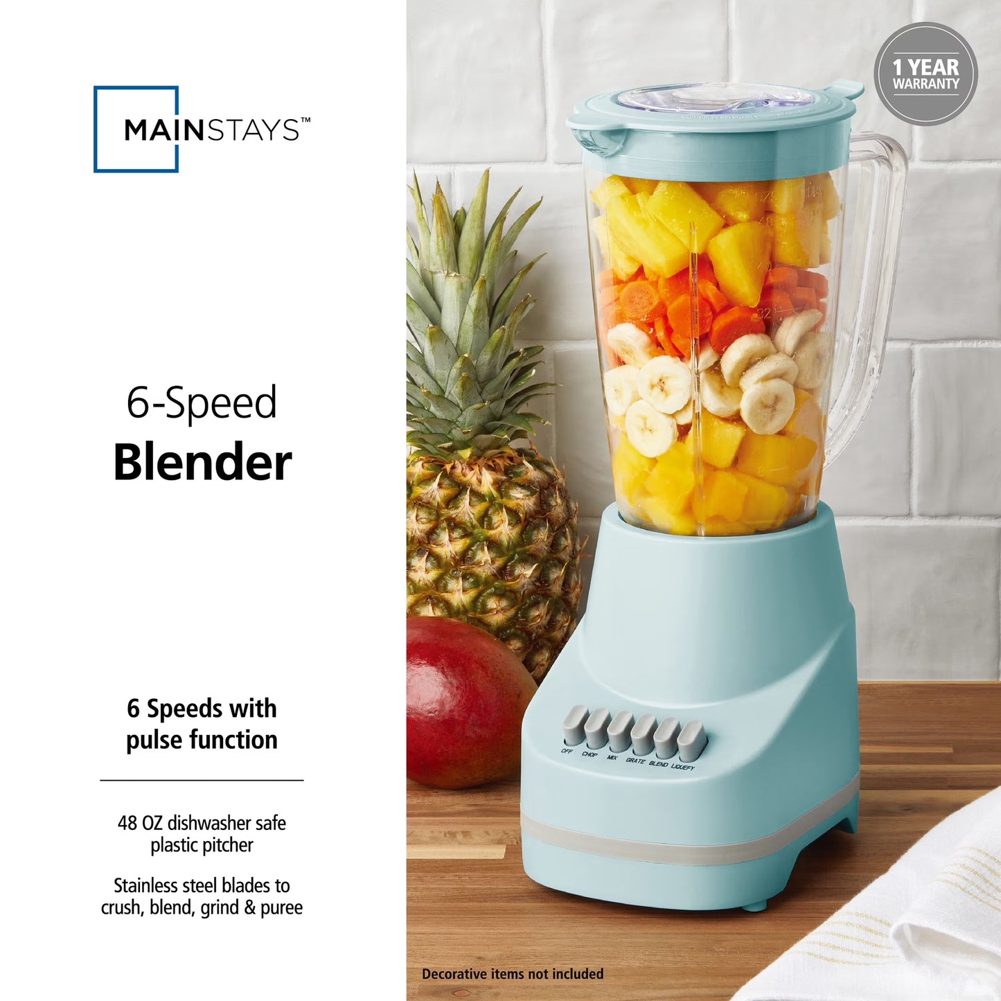 500 W 6-Speed Blender with 48 Oz/1.5 L Jar , Blue Cameo , New