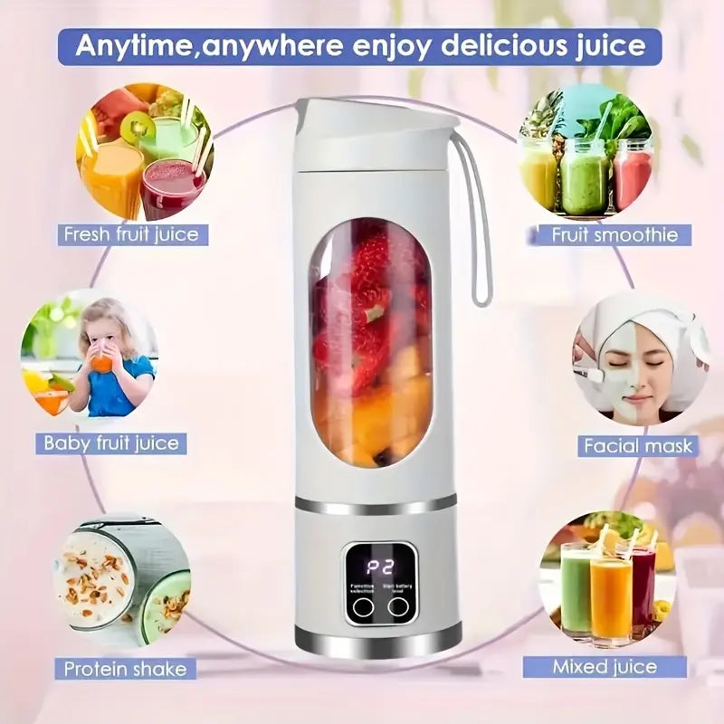 Portable USB Rechargeable Fruit Juicer, Portable Juicer Machines, LED Display Juice Blender Cup with Ice-Crushing Function, Suitable for Outdoor & On-The-Go Use, Portable Juice Extractor for Fruits, Portable Smoothie Blender